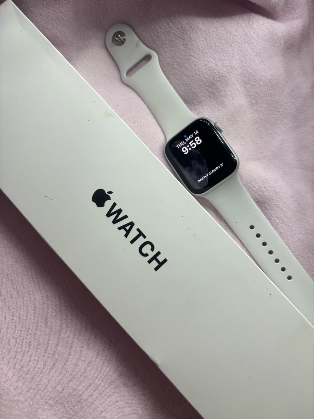 Apple Watch in White Silicone Band with Silver Aluminum Case